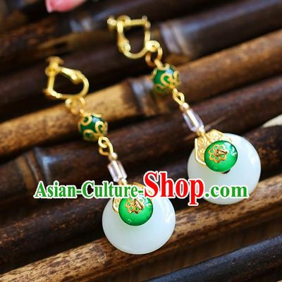Chinese Traditional Bride Jewelry Accessories Eardrop Princess Wedding Hanfu Green Jade Earrings for Women