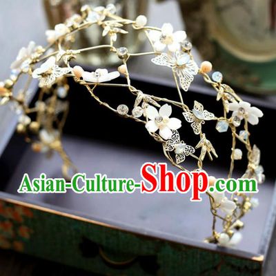 Chinese Traditional Wedding Hair Accessories Baroque Princess Hair Clasp Bride Palace Butterfly Opal Royal Crown for Women