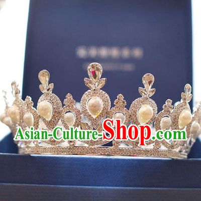 Chinese Traditional Wedding Hair Accessories Baroque Hair Clasp Bride Crystal Pearls Royal Crown for Women