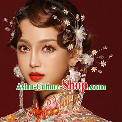 Chinese Traditional Bride Hair Accessories Xiuhe Suit Wedding Flowers Hairpins Complete Set for Women