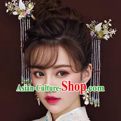 Chinese Traditional Bride Hair Accessories Xiuhe Suit Step Shake Wedding Tassel Hairpins Complete Set for Women