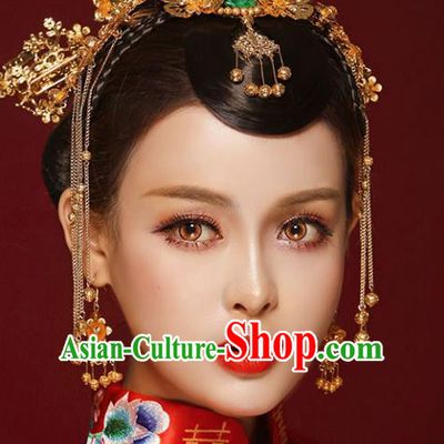Chinese Traditional Bride Hair Accessories Xiuhe Suit Butterfly Step Shake Wedding Tassel Hairpins Complete Set for Women