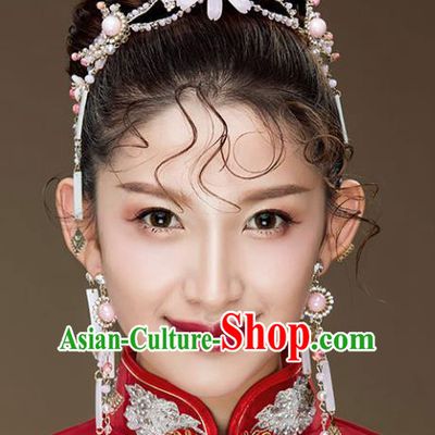 Chinese Traditional Bride Hair Accessories Baroque Wedding Hair Clasp and Earrings for Women