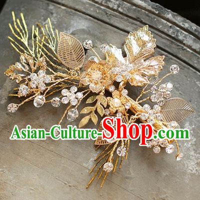 Chinese Traditional Bride Hair Accessories Baroque Princess Wedding Golden Hair Stick for Women