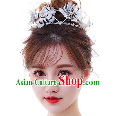 Chinese Traditional Bride Hair Accessories Baroque Princess Wedding White Feather Hair Clasp for Women