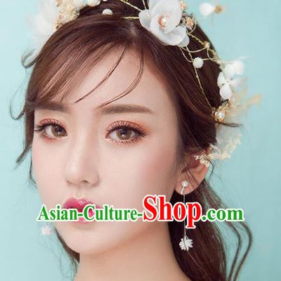Chinese Traditional Bride Hair Accessories Baroque Princess Wedding White Flowers Hair Clasp for Women