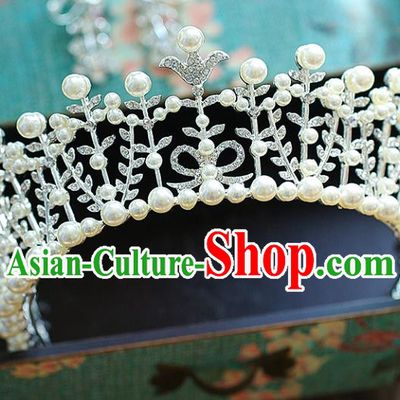 Chinese Traditional Wedding Hair Accessories Baroque Crystal Hair Clasp Bride Pearls Royal Crown for Women