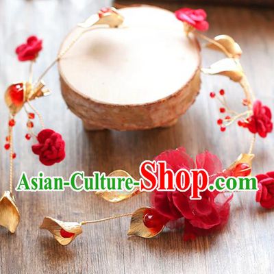Chinese Traditional Bride Hair Accessories Baroque Princess Wedding Red Flowers Hair Clasp for Women