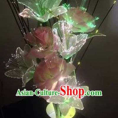 Chinese Traditional Electric LED Pink Greenish Lily Flowers Lantern Desk Lamp Home Decoration Lights