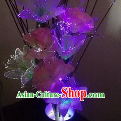 Chinese Traditional Electric LED Purple Greenish Lily Flowers Lantern Desk Lamp Home Decoration Lights