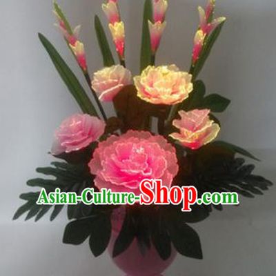 Chinese Traditional Electric LED Pink Peony Lantern Desk Lamp Home Decoration Lights Loudspeaker Box