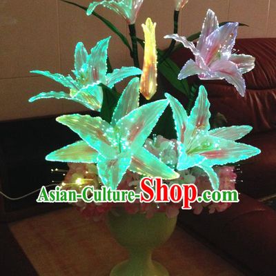 Chinese Traditional Electric LED Greenish Lily Flowers Lantern Desk Lamp Home Decoration Lights Loudspeaker Box