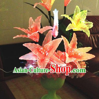 Chinese Traditional Electric LED Red Greenish Lily Flowers Lantern Desk Lamp Home Decoration Lights Loudspeaker Box