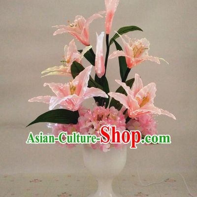 Chinese Traditional Electric LED Pink Greenish Lily Flowers Lantern Desk Lamp Home Decoration Lights Loudspeaker Box