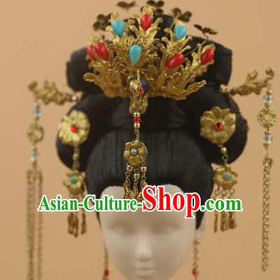 Chinese Traditional Silk Figurine Doll Hair Accessories Hairpins Headwear Queen Phoenix Coronet