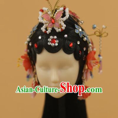 Chinese Traditional Silk Figurine Doll Hair Accessories Butterfly Hairpins Ancient Beijing Opera Actress Headwear
