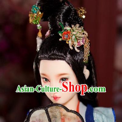 Chinese Traditional Silk Figurine Doll Hair Accessories Hairpins Ancient Han Dynasty Princess Headwear