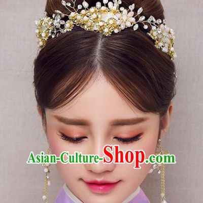 Chinese Traditional Bride Hair Accessories Xiuhe Suit Beads Hair Comb Wedding Hairpins for Women