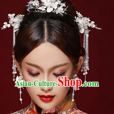 Chinese Traditional Bride Hair Accessories Xiuhe Suit Tassel Step Shake Wedding Hairpins for Women