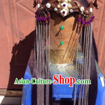 Chinese Traditional Ancient Tibetan Nationality Princess Hair Accessories Handmade Hairpins Complete Set for Women