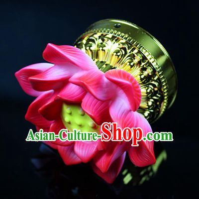 Chinese Traditional Electric LED Pink Lotus Lantern Desk Lamp Flowers Lights
