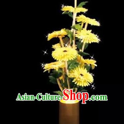 Chinese Traditional Electric LED Lantern Desk Lamp Home Decoration Yellow Daisy Flowers Lights