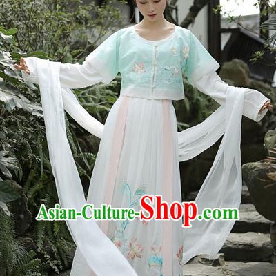 Traditional Chinese Tang Dynasty Palace Lady Princess Hanfu Embroidered Costume for Women