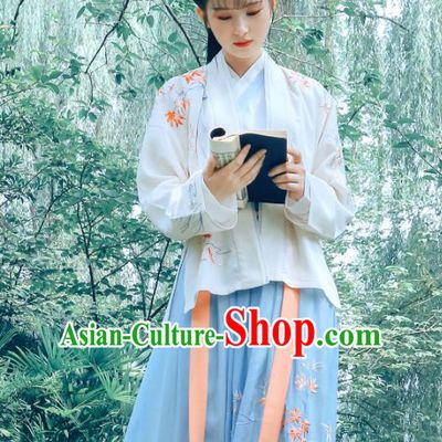 Traditional Chinese Song Dynasty Palace Princess Hanfu Embroidered Maple Leaf Costume Complete Set for Women