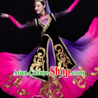 Traditional Chinese Uyghur Nationality Dance Costume, Chinese Uigurian Minority Nationality Dance Clothing for Women