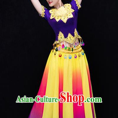 Traditional Chinese Uyghur Nationality Dance Costume, Chinese Uigurian Minority Dance Clothing for Women