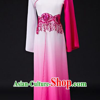 Traditional Chinese Classical Dance Costume, China Yangko Dance Fan Dance Hanfu Rosy Clothing for Women