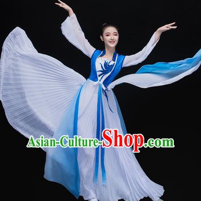 Traditional Chinese Classical Dance Embroidered Blue Costume, China Yangko Dance Dress Clothing for Women