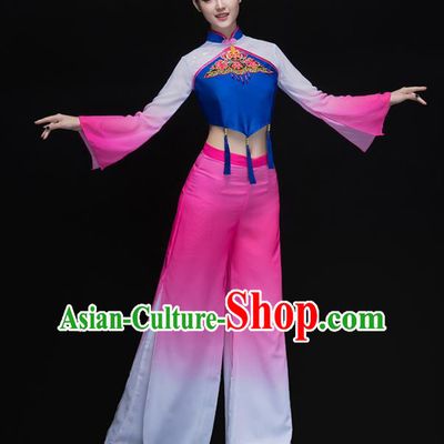 Traditional Chinese Classical Yangge Dance Embroidered Pink Costume, China Yangko Dance Dress Clothing for Women