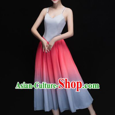 Traditional Chinese Modern Dance Costume, Opening Dance Chorus Singing Group Pink Dress for Women