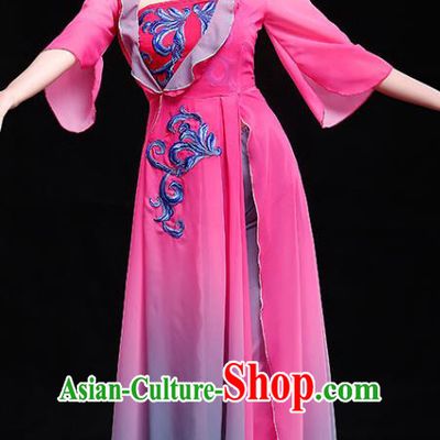 Traditional Chinese Classical Yangge Dance Embroidered Costume, China Yangko Dance Rosy Dress Clothing for Women