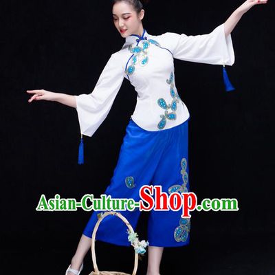 Traditional Chinese Classical Yangge Dance Uniforms Embroidered Costume, China Yangko Dance Dress Clothing for Women
