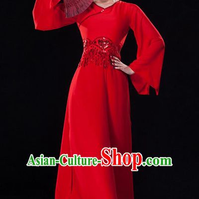 Traditional Chinese Classical Dance Costume, China Yangko Dance Fan Dance Hanfu Red Clothing for Women