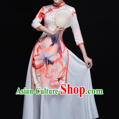 Traditional Chinese Classical Yangge Dance Cheongsam, China Yangko Fan Dance Dress Clothing for Women