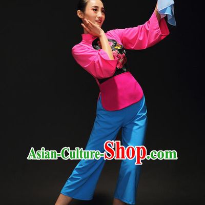 Traditional Chinese Classical Umbrella Dance Embroidered Costume, China Yangko Dance Clothing for Women