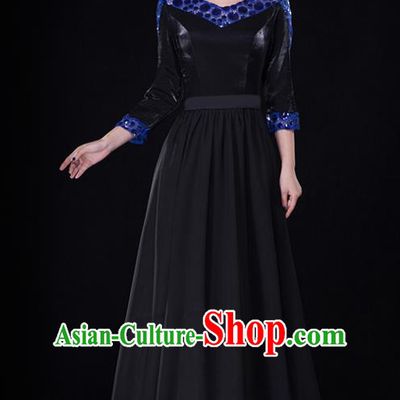 Traditional Chinese Modern Dance Costume, Opening Dance Chorus Singing Group Black Dress Clothing for Women