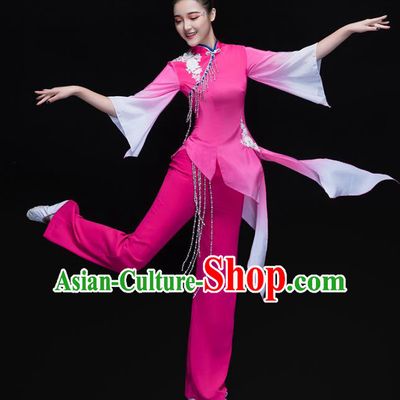 Traditional Chinese Classical Umbrella Dance Costume, China Folk Dance Yangko Pink Clothing for Women