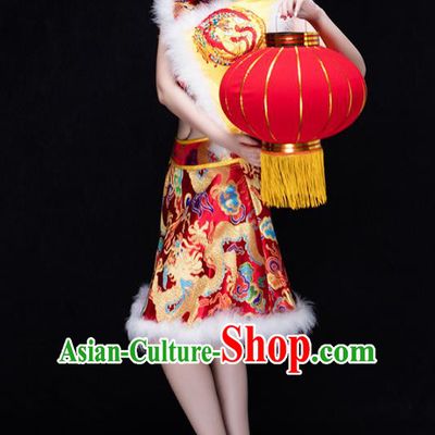 Traditional Chinese Classical Drum Dance Embroidered Costume, China Folk Dance Yangko Clothing for Women