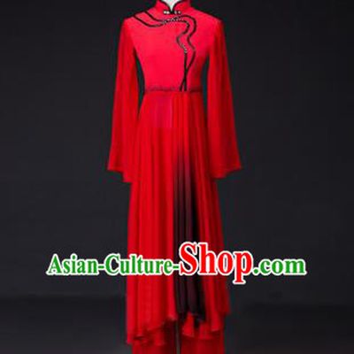 Traditional Chinese Classical Lotus Dance Costume, China Yangko Dance Red Clothing for Women