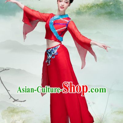 Traditional Chinese Classical Dance Fan Dance Costume, China Yangko Dance Red Clothing for Women