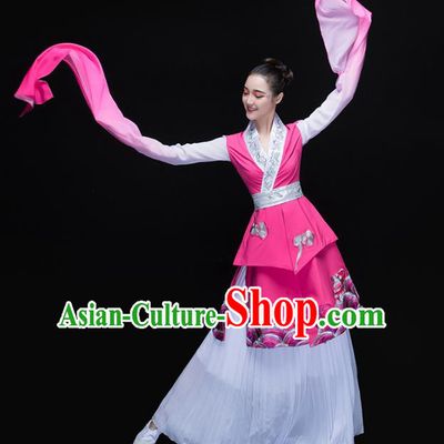 Traditional Chinese Classical Dance Fan Dance Water Sleeve Costume, China Folk Dance Yangko Clothing for Women