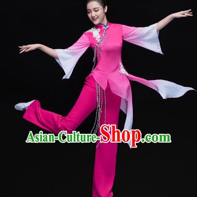 Traditional Chinese Classical Dance Umbrella Dance Rosy Costume, China Folk Dance Yangko Yellow Clothing for Women
