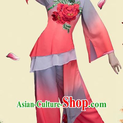 Traditional Chinese Classical Dance Fan Dance Costume, China Yangko Folk Dance Clothing for Women