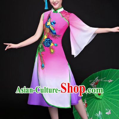 Traditional Chinese Classical Dance Umbrella Dance Cheongsam, China Yangko Folk Dance Dress Clothing for Women