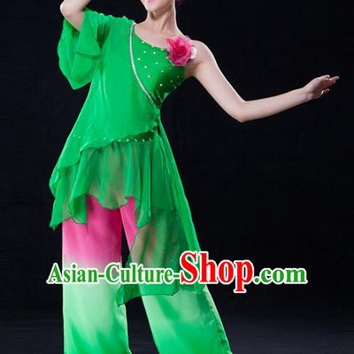 Traditional Chinese Classical Yangge Fan Dance Green Costume, China Yangko Folk Dance Clothing for Women