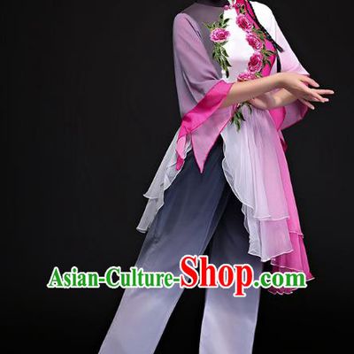Traditional Chinese Classical Fan Dance Yangge Uniform, China Yangko Folk Dance Clothing for Women